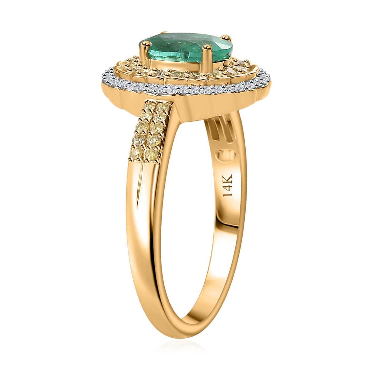 Luxoro AAA Boyaca Colombian Emerald, I2 Yellow and White Diamond 1.75 ctw Ring in 14K Yellow Gold (Size 10.0) 4.65 Grams image number 3