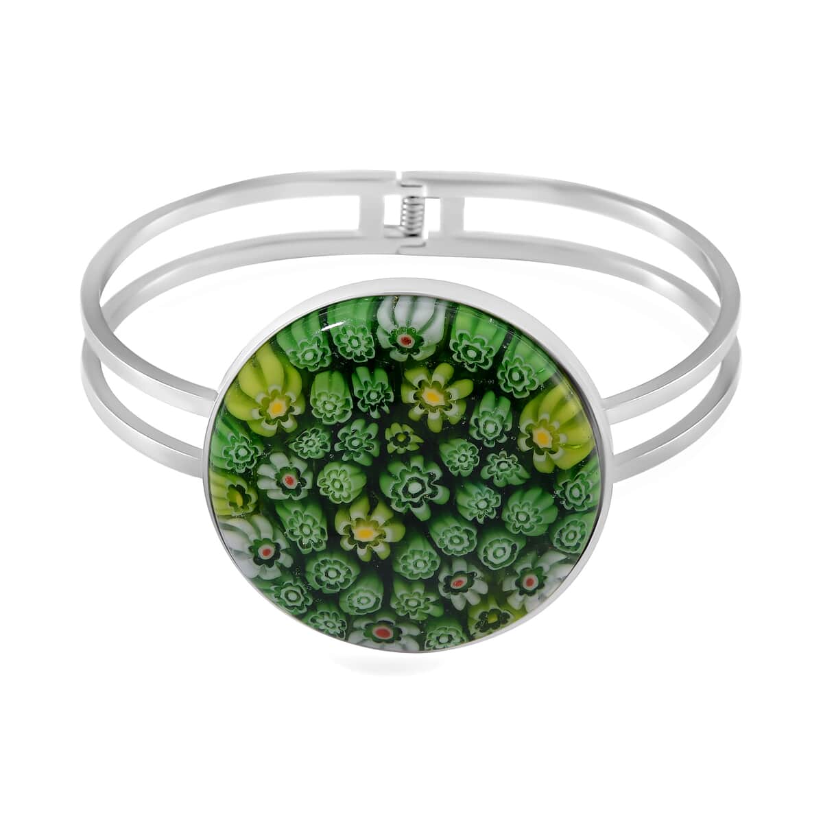 Green Color Murano Style Bangle Bracelet in Stainless Steel (6.50 In) image number 0