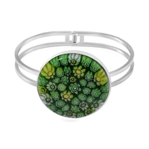 Green Color Murano Style Bangle Bracelet in Stainless Steel (6.50 In)