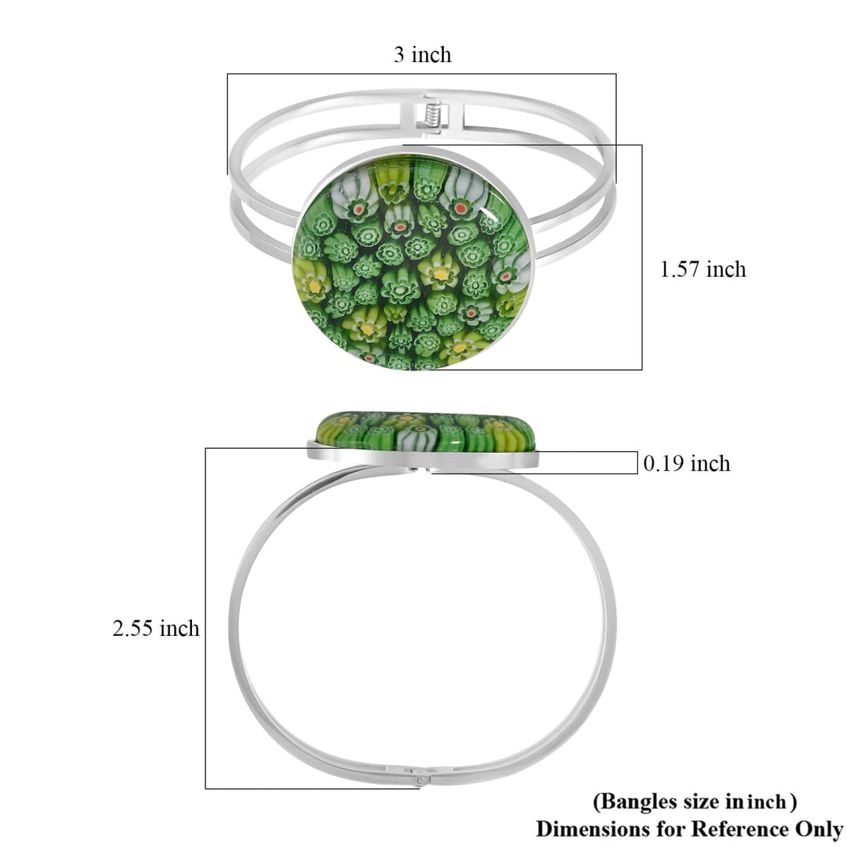 Green Color Murano Style Bangle Bracelet in Stainless Steel (6.50 In) image number 4