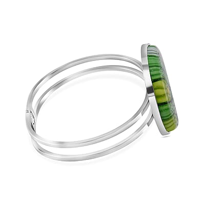 Green Color Murano Style Bangle Bracelet in Stainless Steel (7.50 In)
