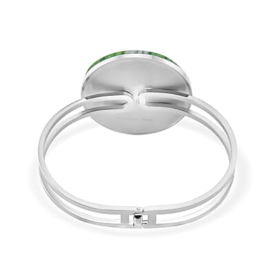 Green Color Murano Style Bangle Bracelet in Stainless Steel (7.50 In)