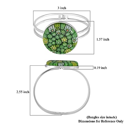 Green Color Murano Style Bangle Bracelet in Stainless Steel (7.50 In)