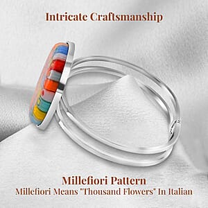 Multi Color Murano Style Bangle Bracelet in Stainless Steel (6.50 In)
