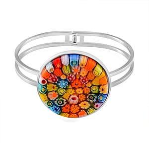 Multi Color Murano Style Bangle Bracelet in Stainless Steel (7.50 In)