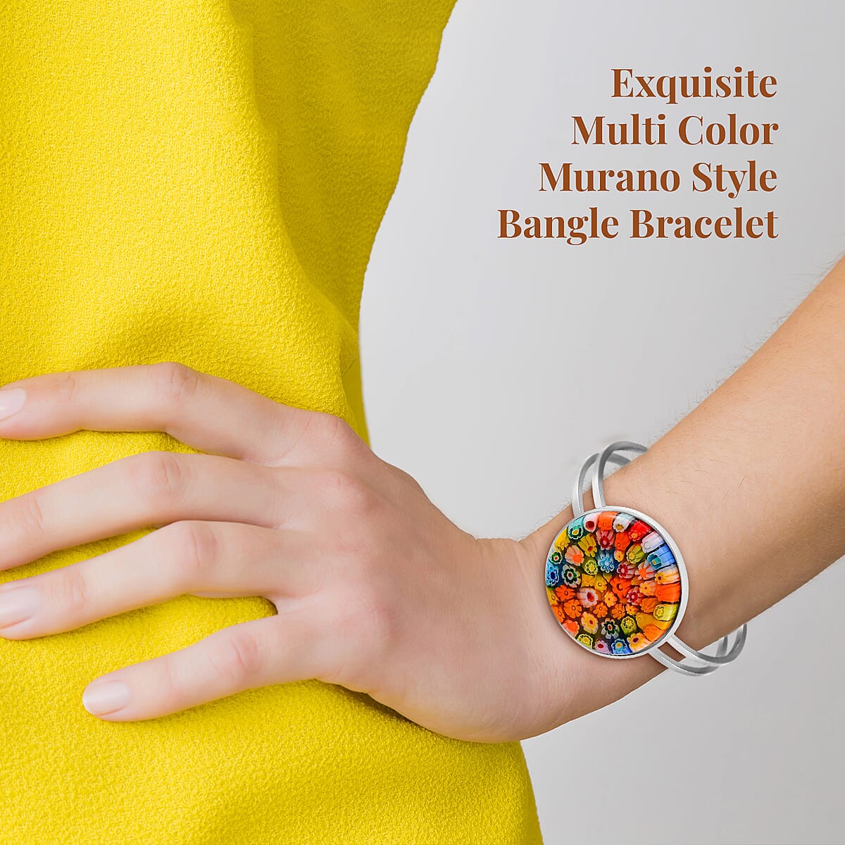 Multi Color Murano Style Bangle Bracelet in Stainless Steel (7.50 In) image number 2