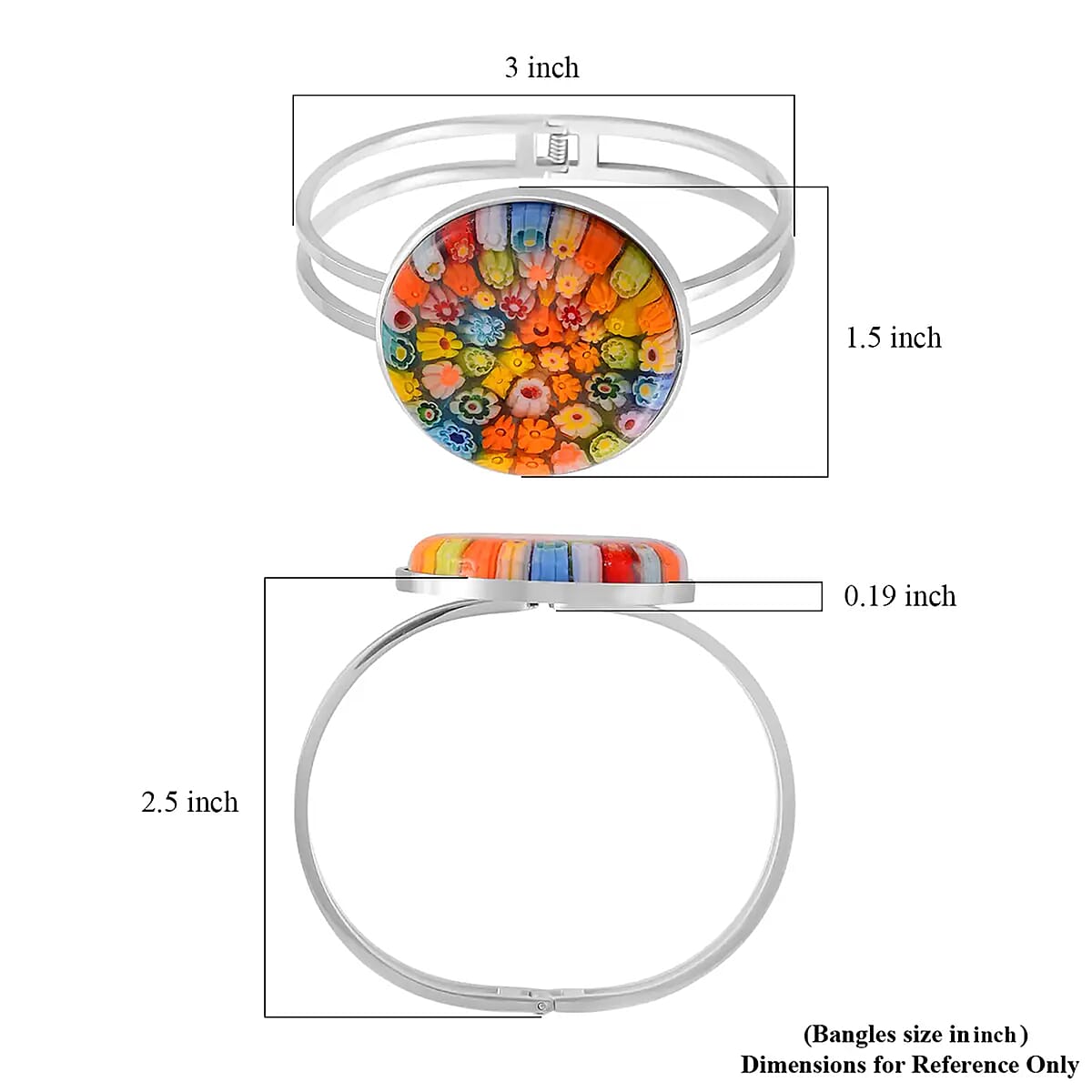 Multi Color Murano Style Bangle Bracelet in Stainless Steel (7.50 In) image number 6