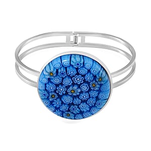 Blue Color Murano Style Bangle Bracelet in Stainless Steel 7.50 Inches