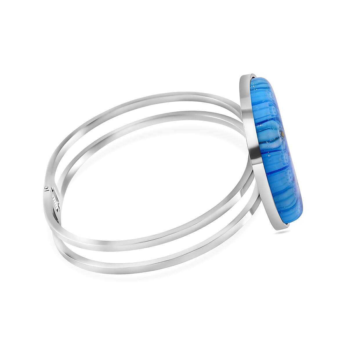 Blue Color Murano Style Bangle Bracelet in Stainless Steel 7.50 Inches image number 2