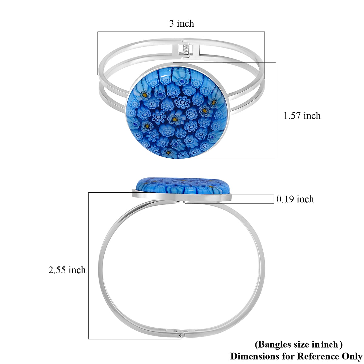 Blue Color Murano Style Bangle Bracelet in Stainless Steel 7.50 Inches image number 4