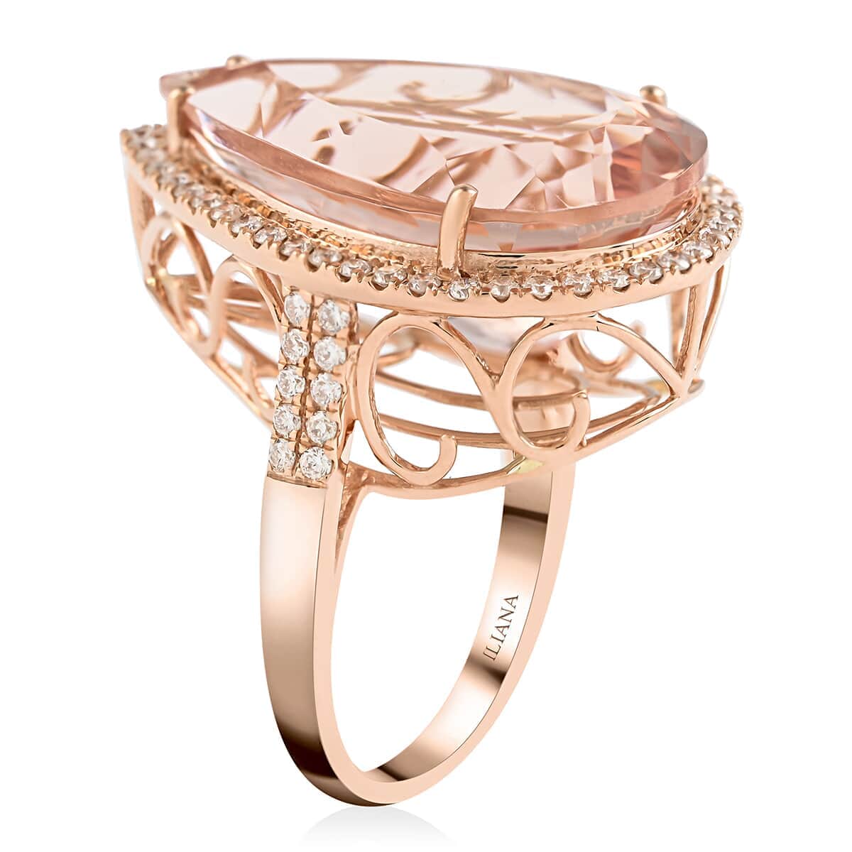 Certified & Appraised Iliana 18K Rose Gold AAA Marropino Morganite and G-H SI Diamond Ring (Size 6.0) 7.50 Grams 21.00 ctw image number 3