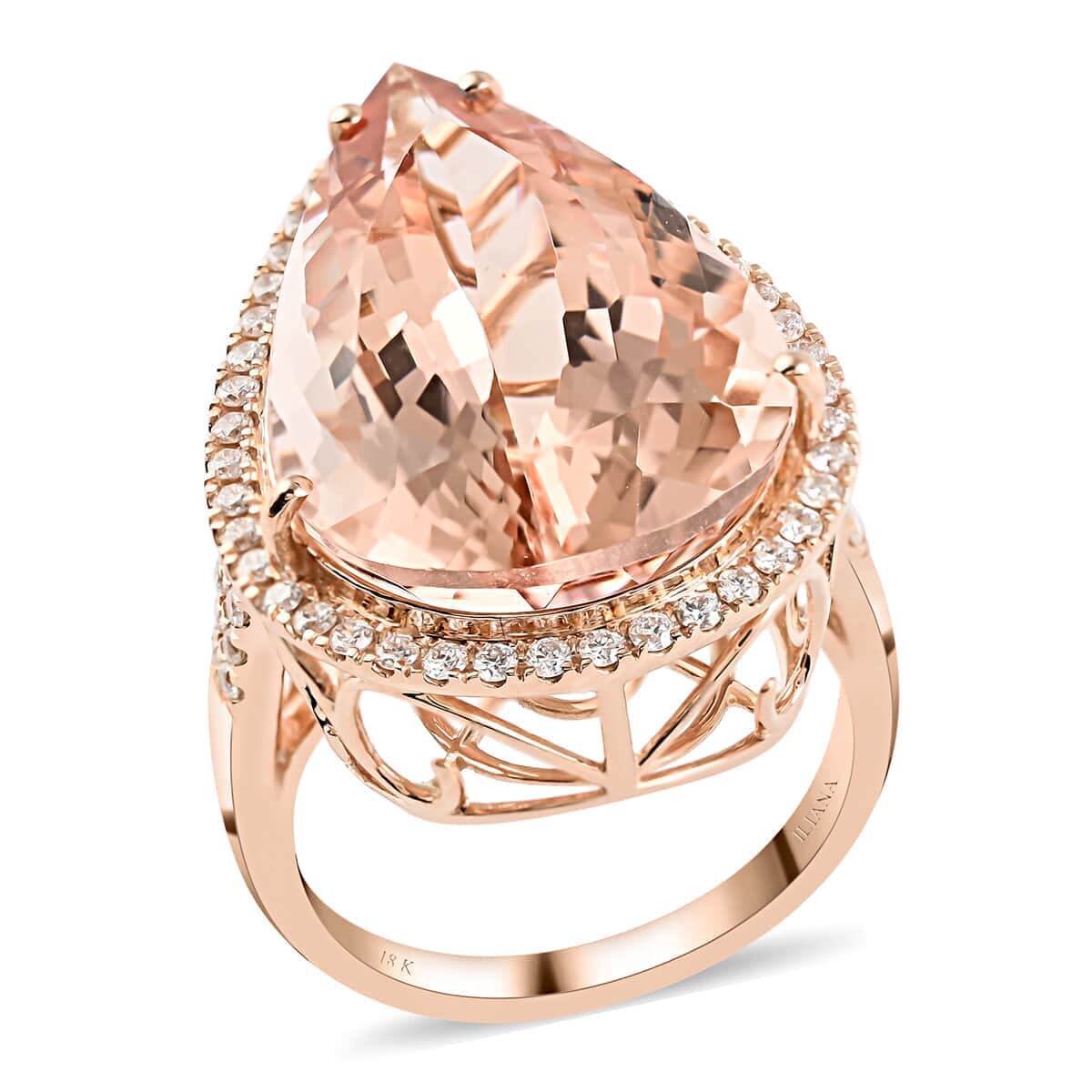 Certified & Appraised Iliana AAA Marropino Morganite and G-H SI Diamond 21.00 ctw Ring in 18K Rose Gold (Size 6.5) 7.50 Grams image number 0