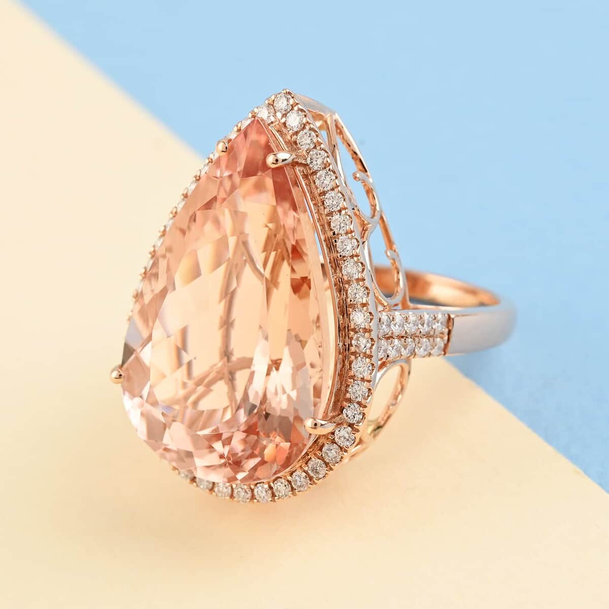 Certified & Appraised Iliana AAA Marropino Morganite and G-H SI Diamond 21.00 ctw Ring in 18K Rose Gold (Size 6.5) 7.50 Grams image number 1