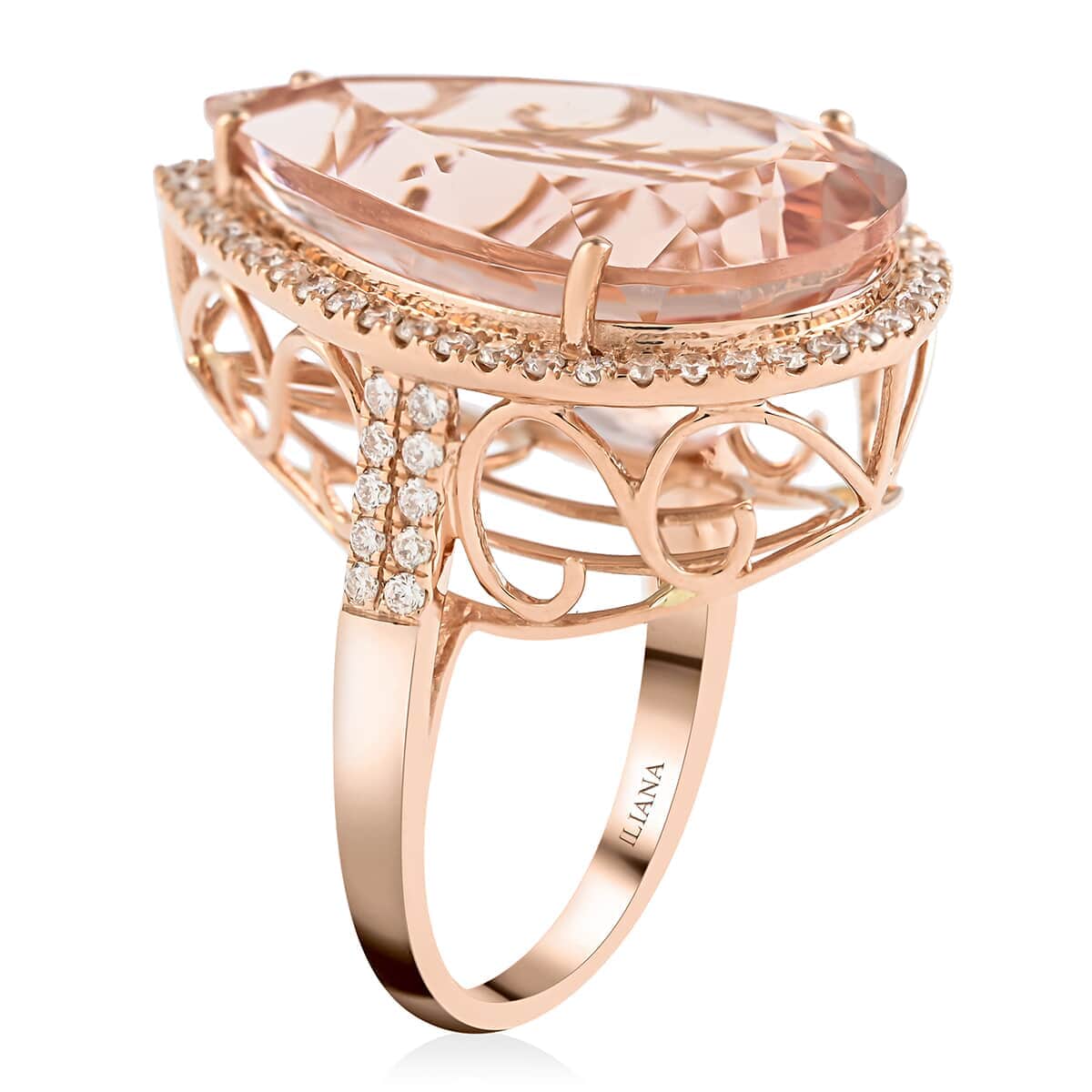 Certified & Appraised Iliana AAA Marropino Morganite and G-H SI Diamond 21.00 ctw Ring in 18K Rose Gold (Size 6.5) 7.50 Grams image number 3