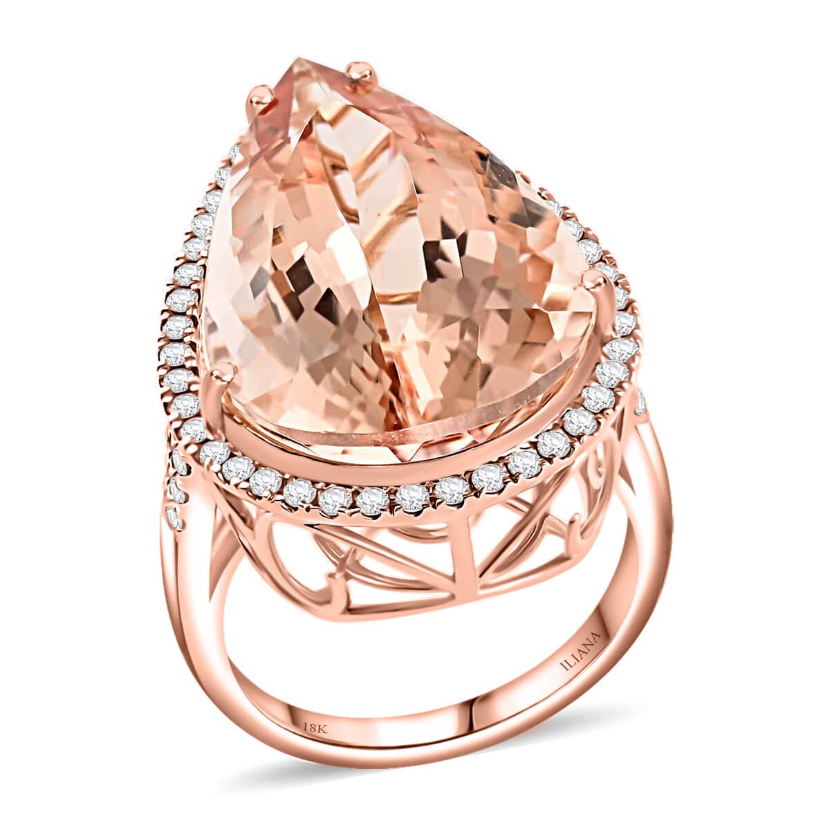 Certified & Appraised Iliana AAA Marropino Morganite and G-H SI Diamond 21.00 ctw Ring in 18K Rose Gold (Size 8.0) 7.50 Grams image number 0