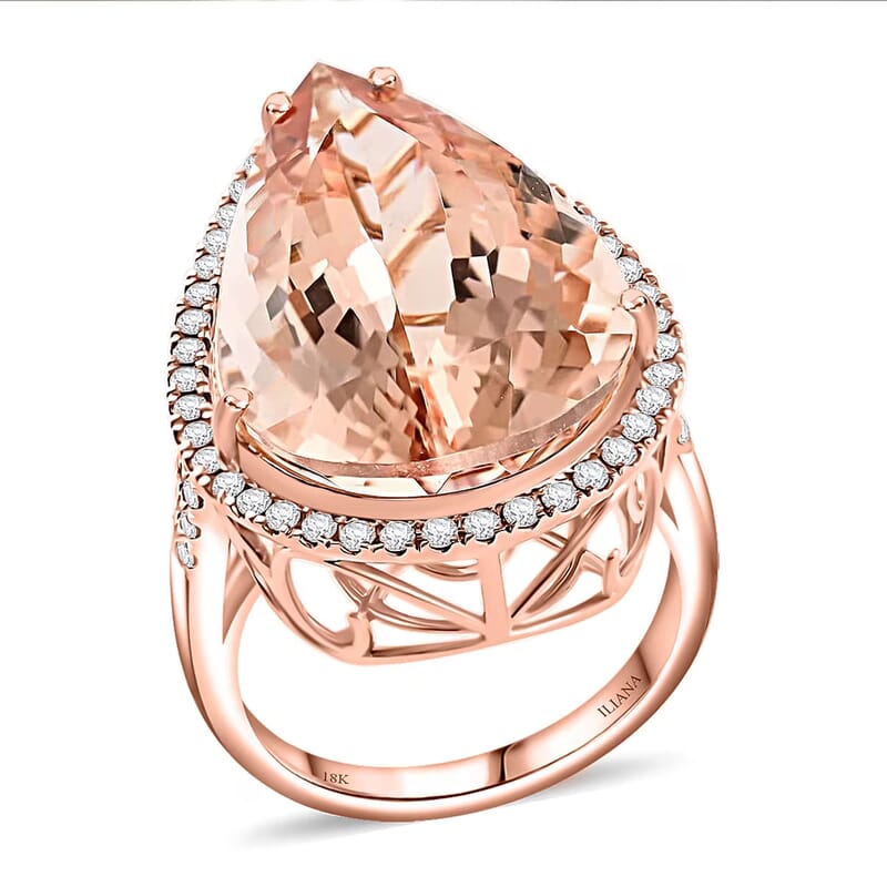 Certified & Appraised Iliana AAA Marropino Morganite and G-H SI Diamond 21.00 ctw Ring in 18K Rose Gold (Size 8.0) 7.50 Grams