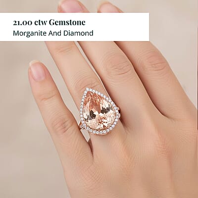 Certified & Appraised Iliana AAA Marropino Morganite and G-H SI Diamond 21.00 ctw Ring in 18K Rose Gold (Size 8.0) 7.50 Grams