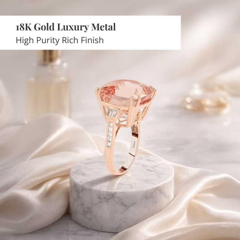 Certified & Appraised Iliana AAA Marropino Morganite and G-H SI Diamond 21.00 ctw Ring in 18K Rose Gold (Size 8.0) 7.50 Grams
