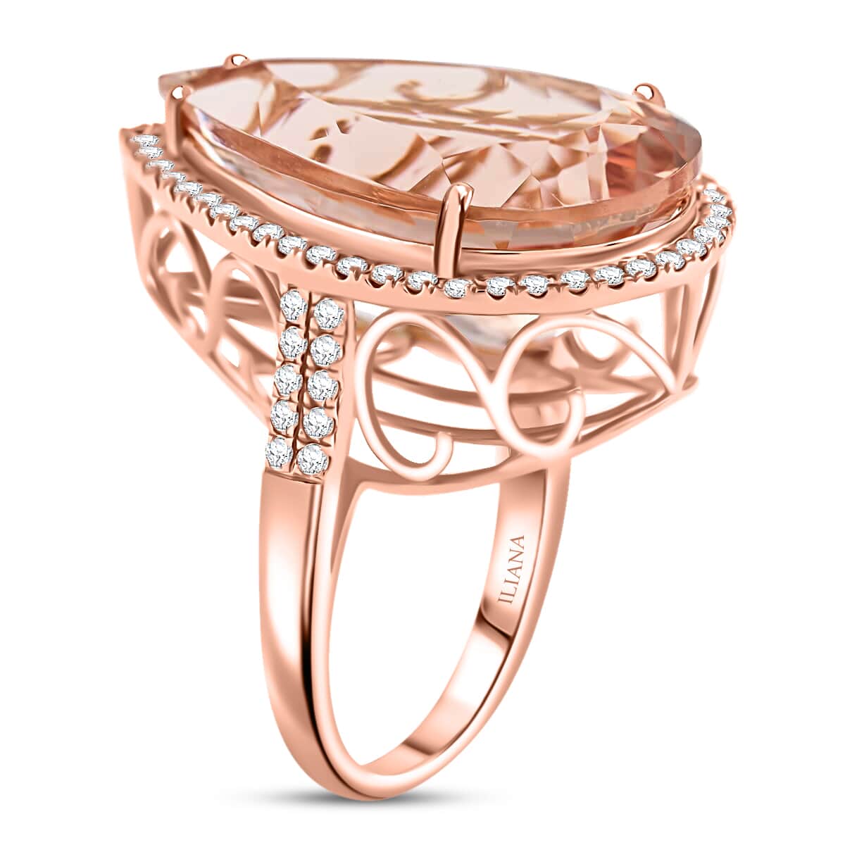 Certified & Appraised Iliana AAA Marropino Morganite and G-H SI Diamond 21.00 ctw Ring in 18K Rose Gold (Size 8.0) 7.50 Grams image number 3