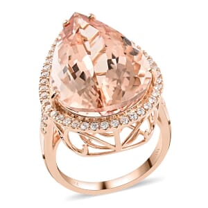 Certified & Appraised Iliana AAA Marropino Morganite and G-H SI Diamond 21.00 ctw Ring in 18K Rose Gold (Size 8.5) 7.50 Grams