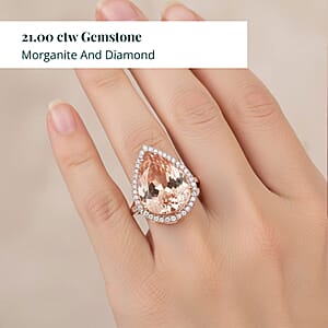 Certified & Appraised Iliana AAA Marropino Morganite and G-H SI Diamond 21.00 ctw Ring in 18K Rose Gold (Size 8.5) 7.50 Grams