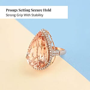Certified & Appraised Iliana AAA Marropino Morganite and G-H SI Diamond 21.00 ctw Ring in 18K Rose Gold (Size 8.5) 7.50 Grams