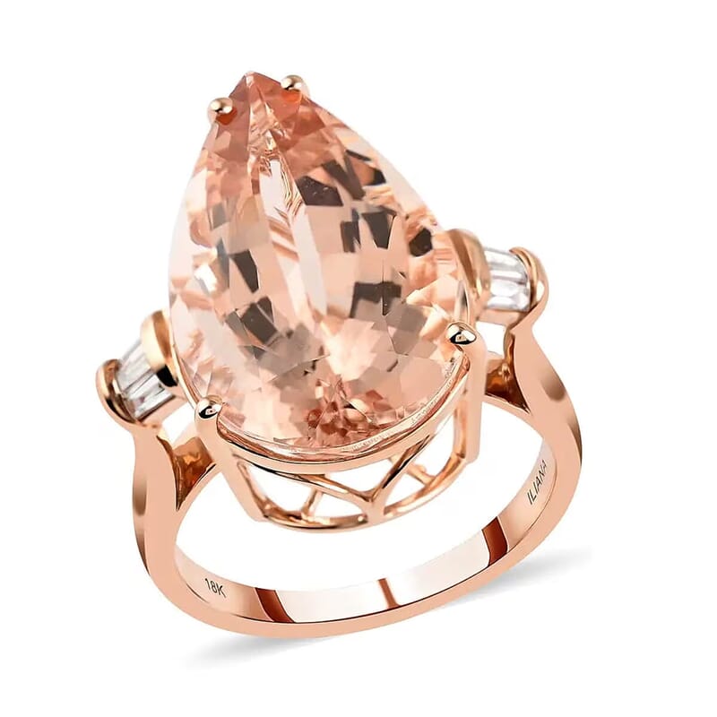 Certified and Appraised Iliana AAA Marropino Morganite and G-H SI Diamond 11.85 ctw Ring in 18K Rose Gold (Size 6.0) 5.95 Grams