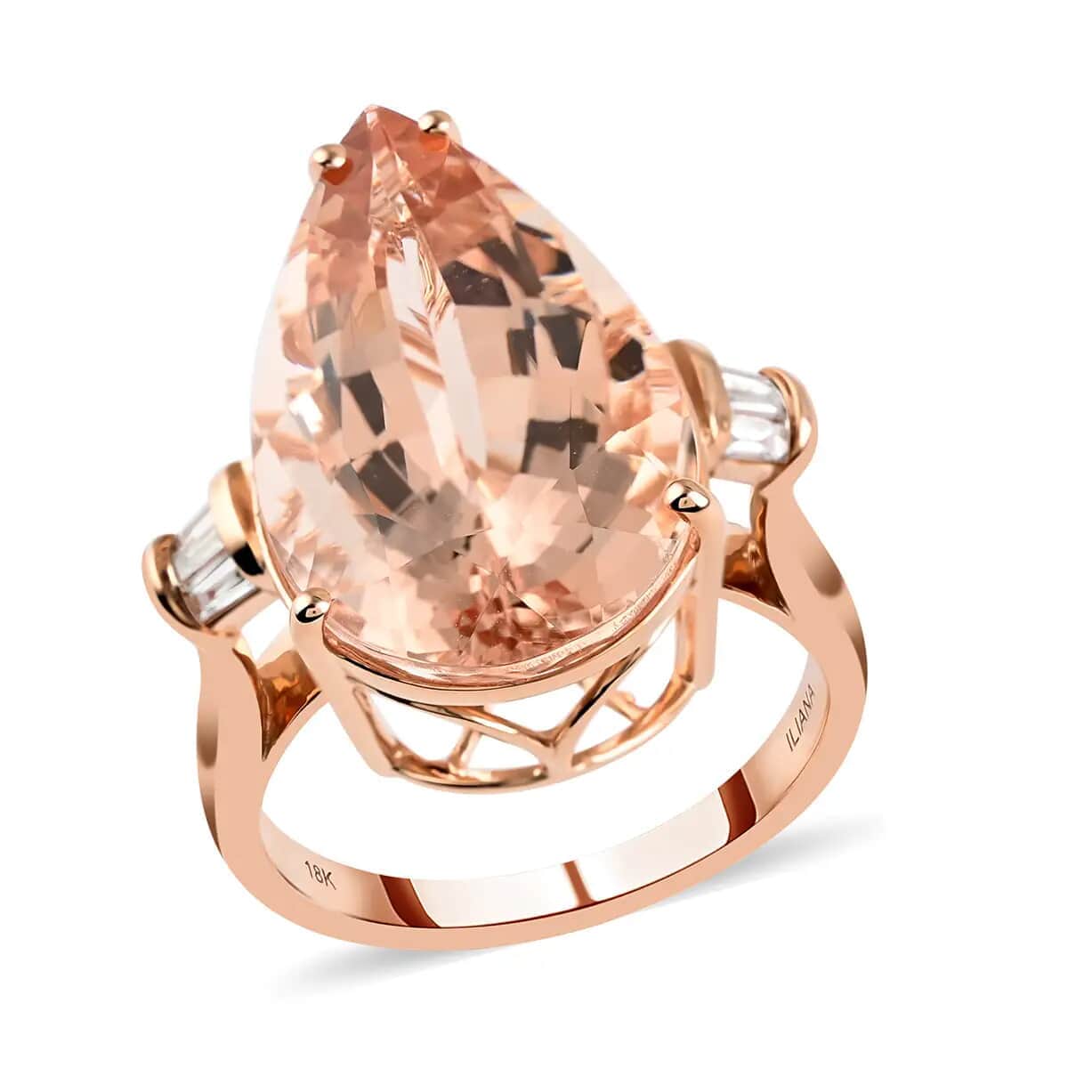 Certified Iliana 18K Rose Gold AAA Marropino Morganite and G-H SI Diamond Ring (Size 8.5) 5.95 Grams 11.85 ctw image number 0