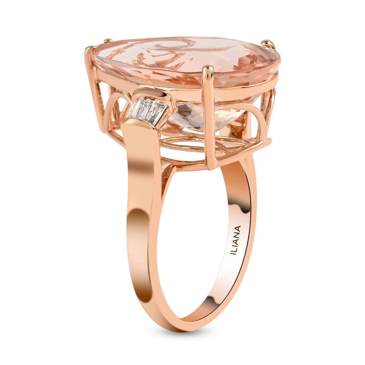 Certified Iliana 18K Rose Gold AAA Marropino Morganite and G-H SI Diamond Ring (Size 8.5) 5.95 Grams 11.85 ctw image number 3