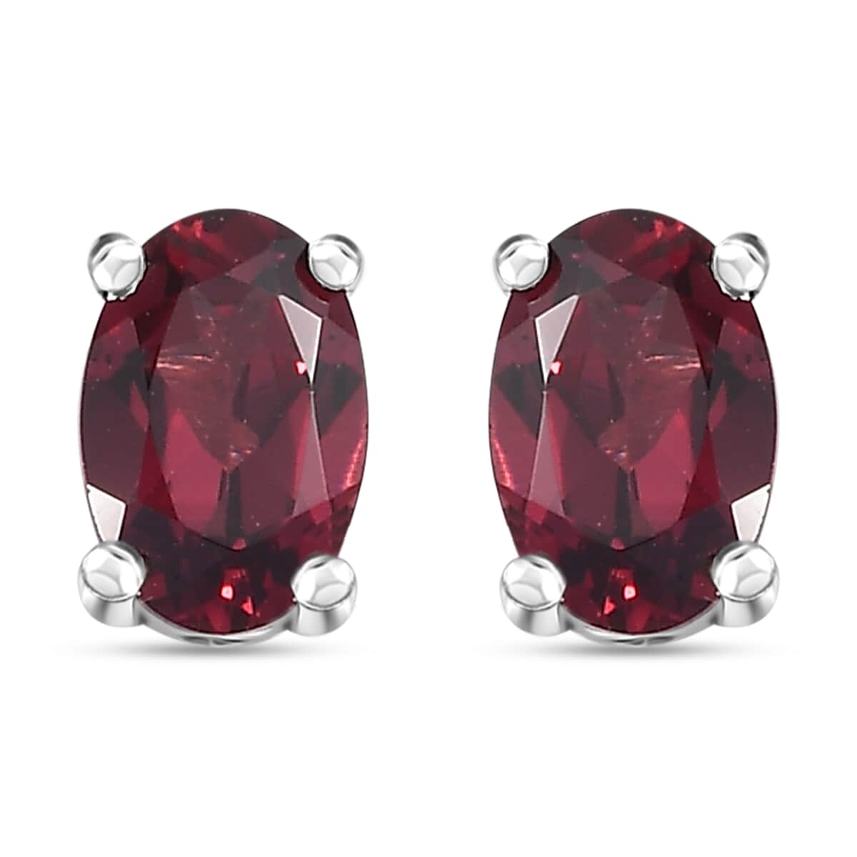 Tanzanian Wine Garnet Solitaire Stud Earrings in Rhodium Over Sterling Silver 1.00 ctw image number 0