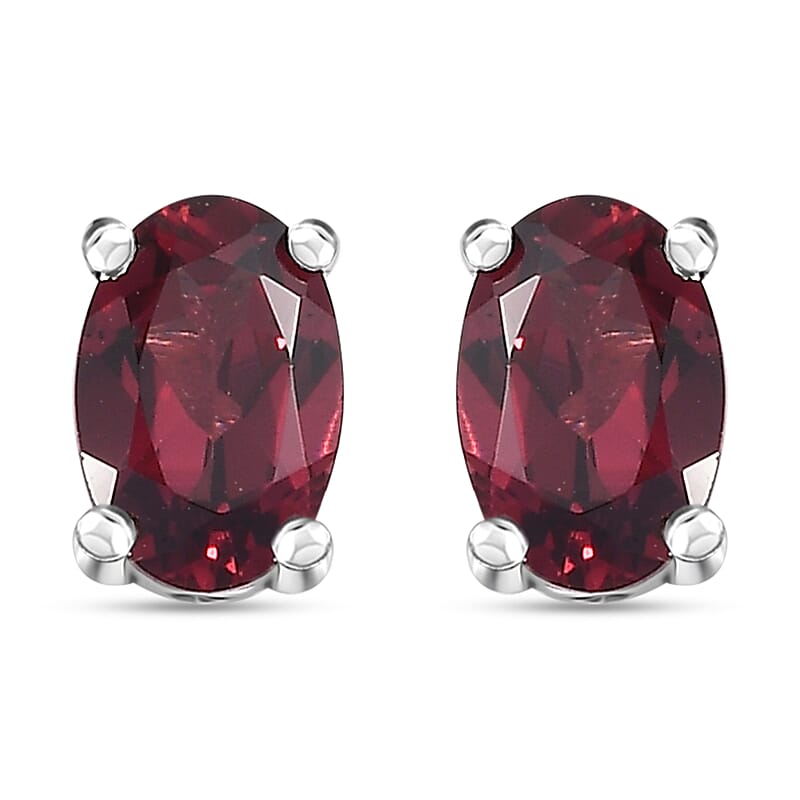 Tanzanian Wine Garnet Solitaire Stud Earrings in Rhodium Over Sterling Silver 1.00 ctw