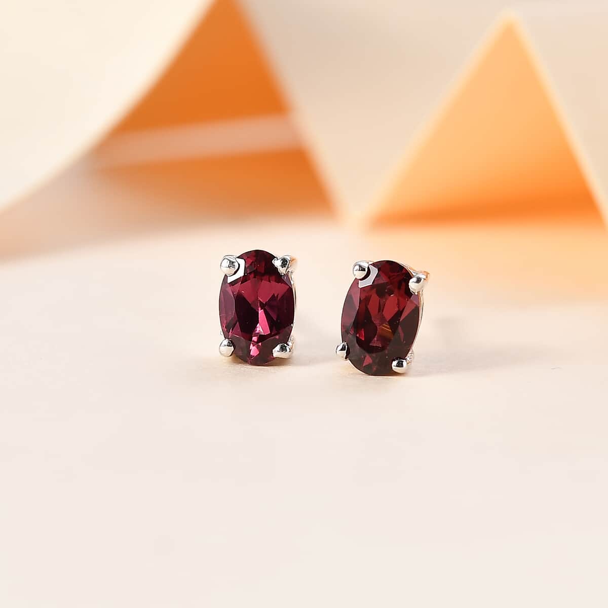 Tanzanian Wine Garnet Solitaire Stud Earrings in Rhodium Over Sterling Silver 1.00 ctw image number 1