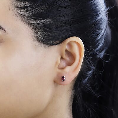 Tanzanian Wine Garnet Solitaire Stud Earrings in Rhodium Over Sterling Silver 1.00 ctw