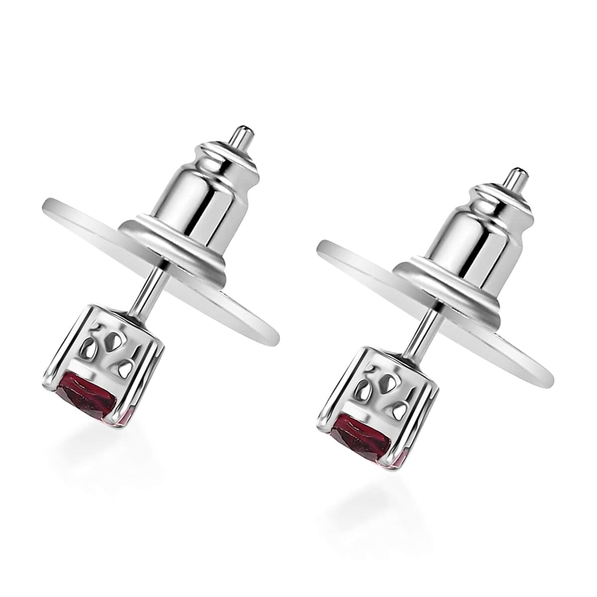 Tanzanian Wine Garnet Solitaire Stud Earrings in Rhodium Over Sterling Silver 1.00 ctw image number 3