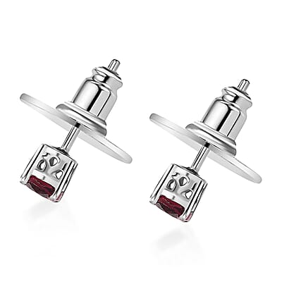 Tanzanian Wine Garnet Solitaire Stud Earrings in Rhodium Over Sterling Silver 1.00 ctw