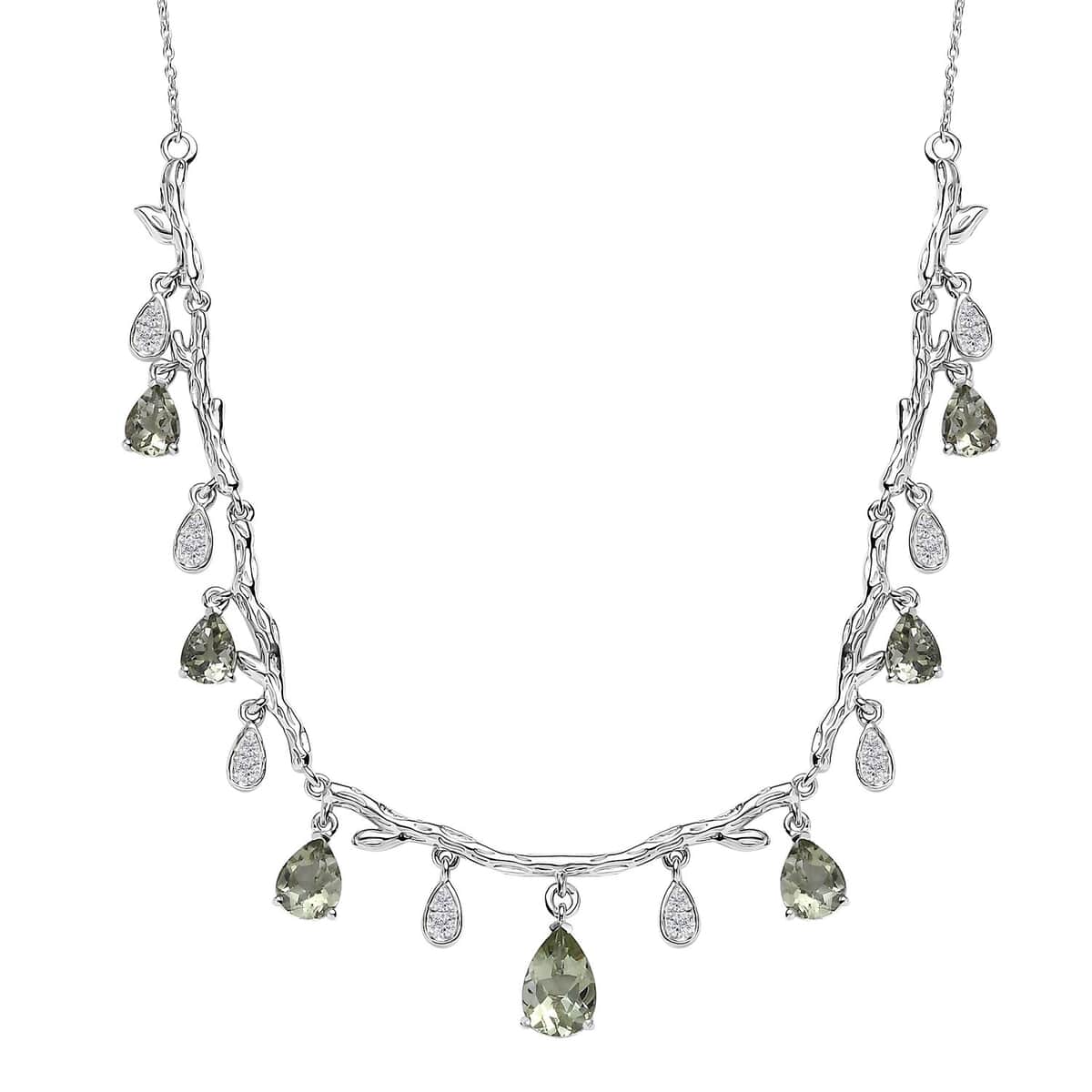 GP Italian Garden Collection Premium Montezuma Prasiolite and White Zircon Necklace 18-20 Inches in Rhodium Over Sterling Silver 11.30 ctw image number 0