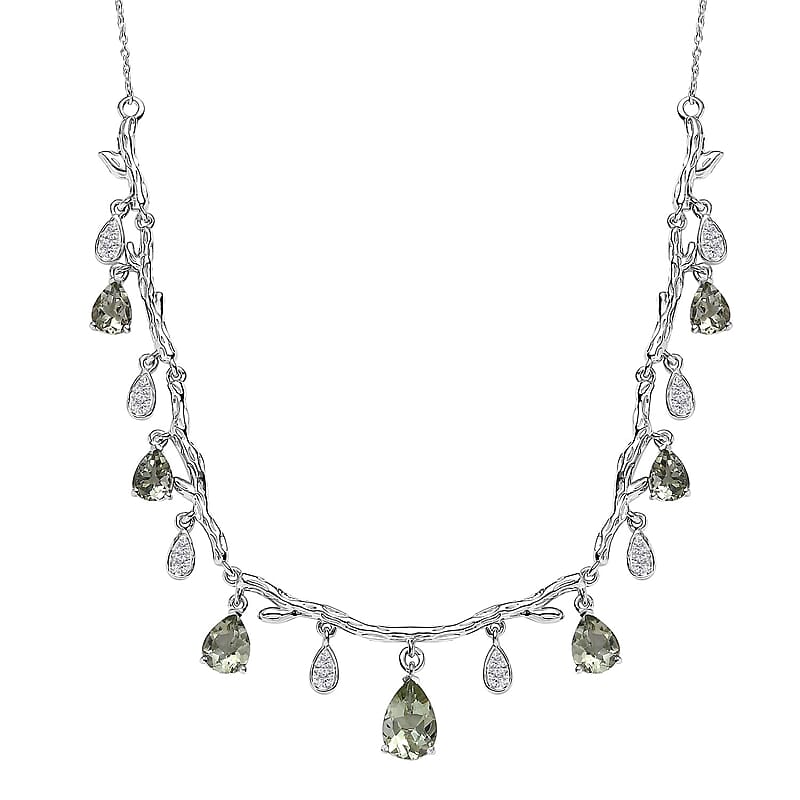 GP Italian Garden Collection Premium Montezuma Prasiolite and White Zircon Necklace 18-20 Inches in Rhodium Over Sterling Silver 11.30 ctw