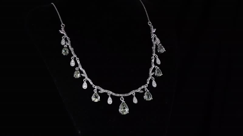 GP Italian Garden Collection Premium Montezuma Prasiolite and White Zircon Necklace 18-20 Inches in Rhodium Over Sterling Silver 11.30 ctw
