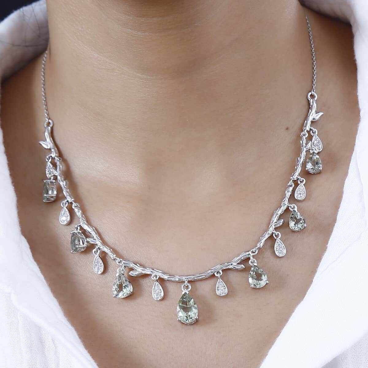 GP Italian Garden Collection Premium Montezuma Prasiolite and White Zircon Necklace 18-20 Inches in Rhodium Over Sterling Silver 11.30 ctw image number 2