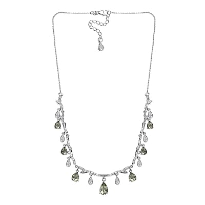 GP Italian Garden Collection Premium Montezuma Prasiolite and White Zircon Necklace 18-20 Inches in Rhodium Over Sterling Silver 11.30 ctw