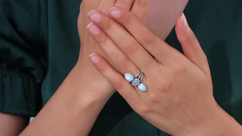 Artisan Crafted Premium Larimar, Rainbow Moonstone Ring in Sterling Silver (Size 10.0) 6.10 ctw