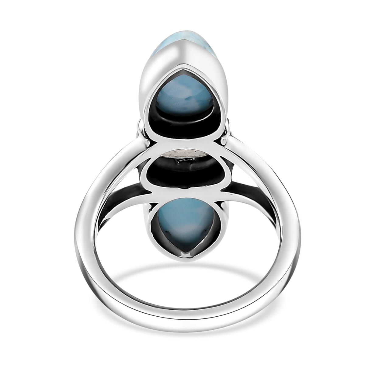 Artisan Crafted Larimar and Rainbow Moonstone Ring in Sterling Silver (Size 10.0) 6.10 ctw image number 4