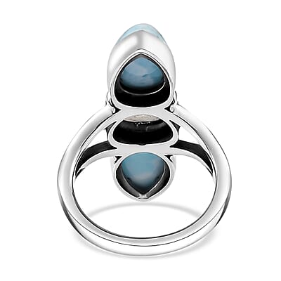 Artisan Crafted Larimar and Rainbow Moonstone Ring in Sterling Silver (Size 10.0) 6.10 ctw