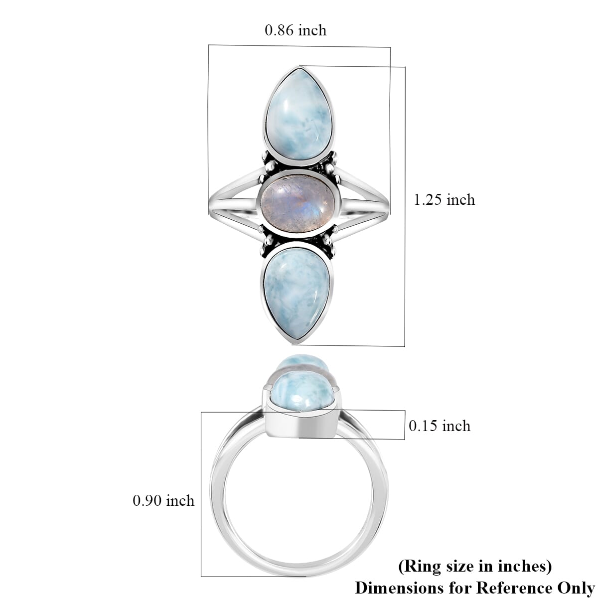Artisan Crafted Larimar and Rainbow Moonstone Ring in Sterling Silver (Size 10.0) 6.10 ctw image number 5