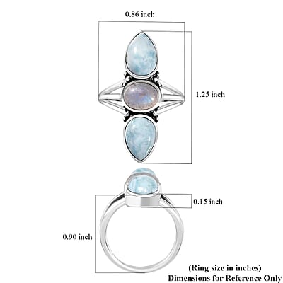 Artisan Crafted Larimar and Rainbow Moonstone Ring in Sterling Silver (Size 10.0) 6.10 ctw
