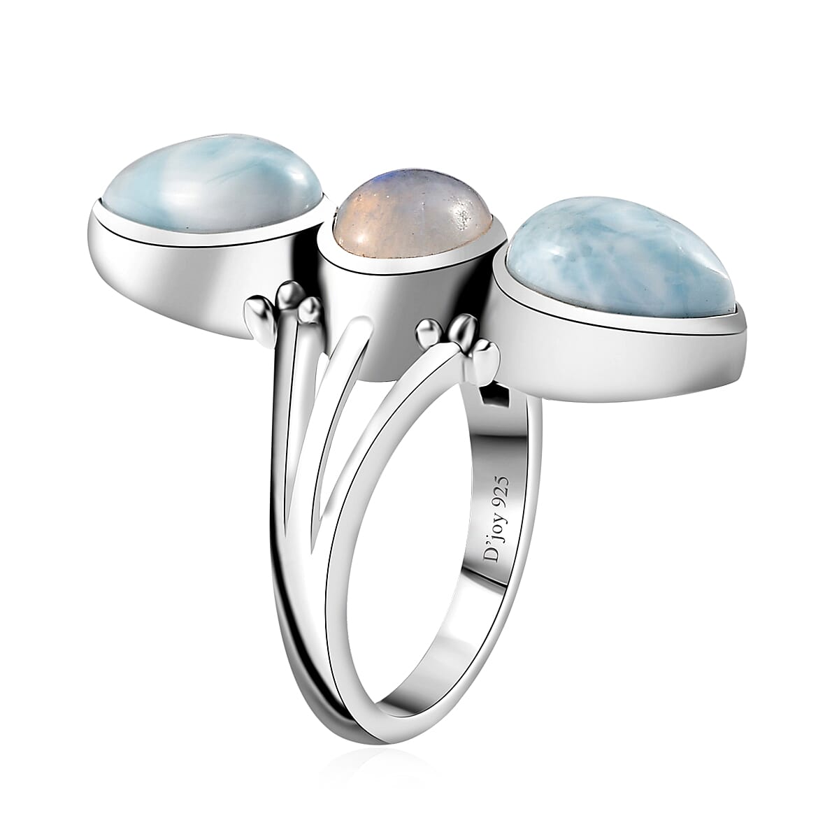 Artisan Crafted Larimar and Rainbow Moonstone Ring in Sterling Silver (Size 8.0) 6.10 ctw image number 3