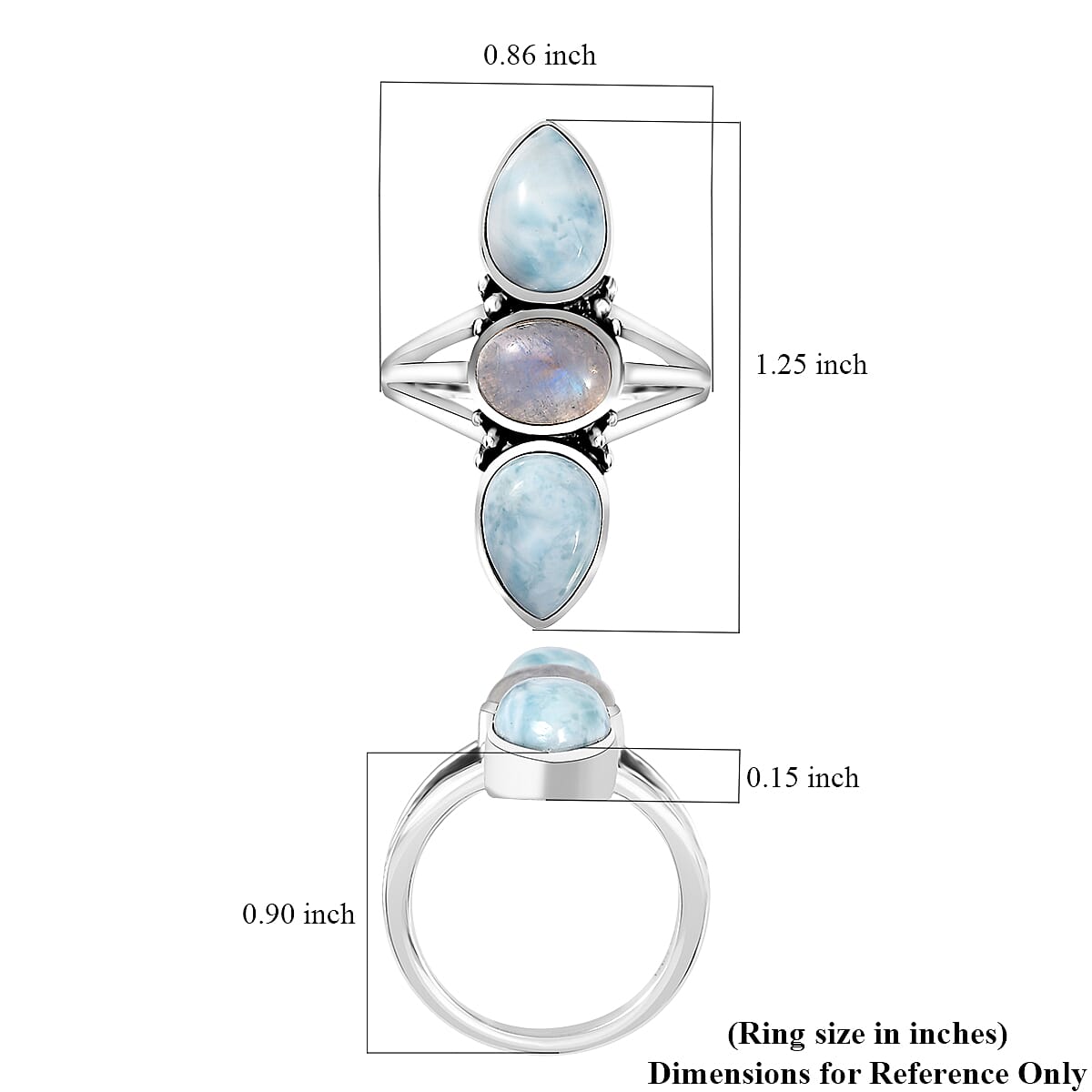 Artisan Crafted Larimar and Rainbow Moonstone Ring in Sterling Silver (Size 8.0) 6.10 ctw image number 5