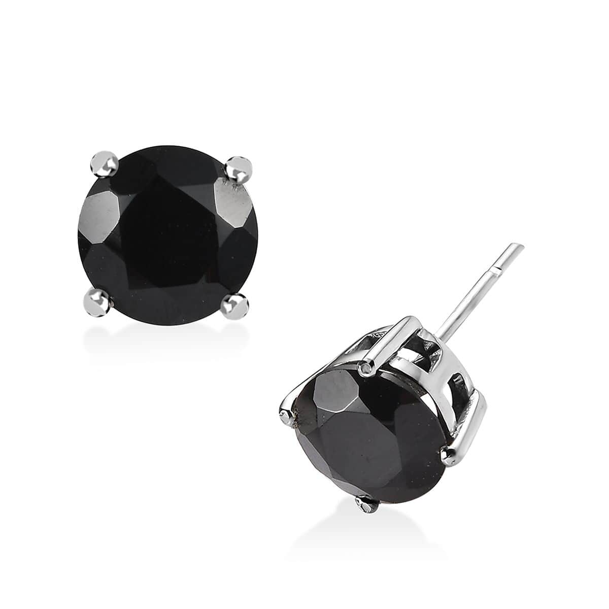 Thai Black Spinel Solitaire Stud Earrings in Stainless Steel 4.85 ctw image number 0