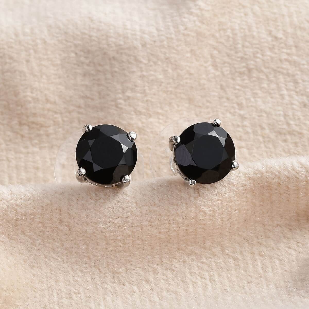 Thai Black Spinel Solitaire Stud Earrings in Stainless Steel 4.85 ctw image number 1