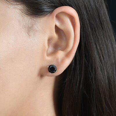 Thai Black Spinel Solitaire Stud Earrings in Stainless Steel 4.85 ctw
